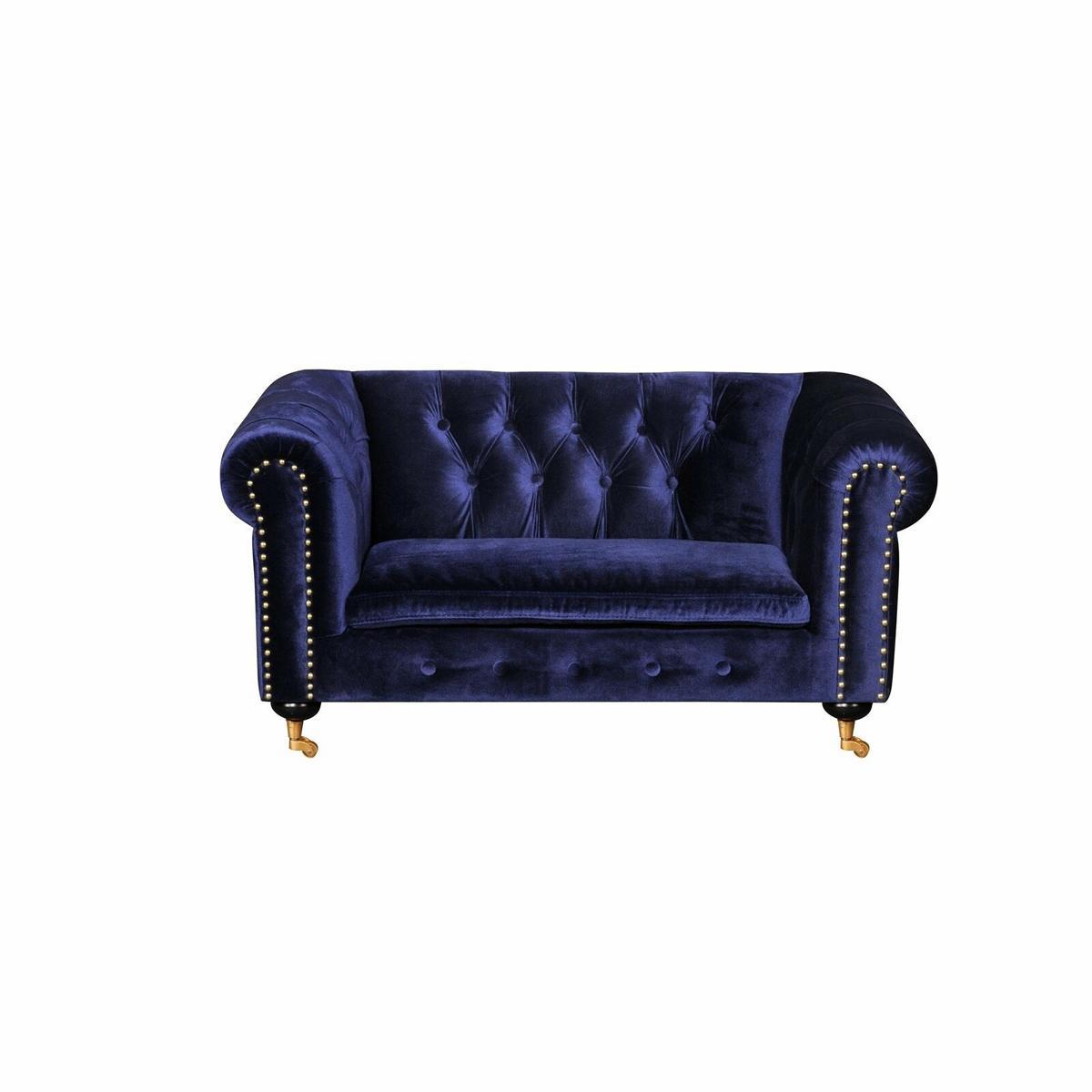 jvfurniture® leather sofa couch - design upholstery 2-seater couch Dark Blue on Caster Wheels