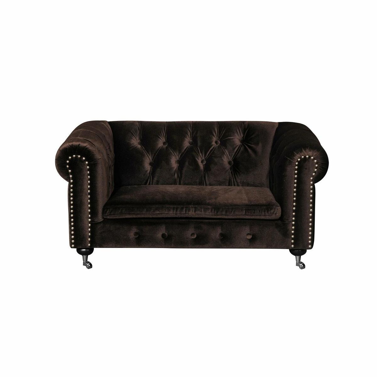 Black baroque sofa couch - Chesterfield fabric 2-seater leather textile on wheels jvfurniture®