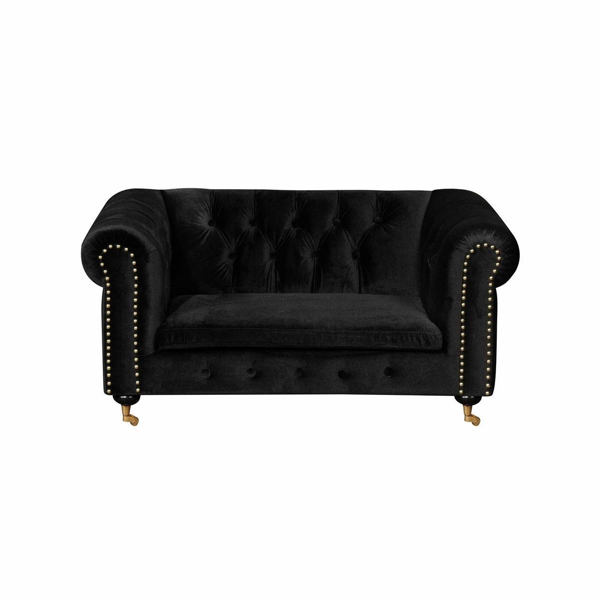 Chesterfield 2-Seater Classic Luxury Baroque Rococo Sofa Textile Leather Couch Black on Casters