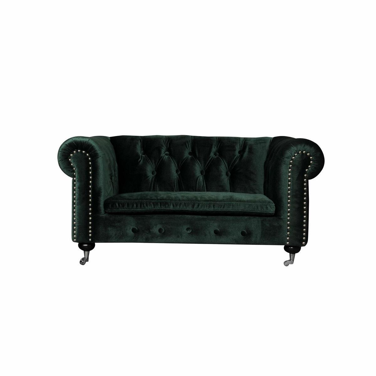 Chesterfield 2-seater Classic Luxury Baroque Rococo Sofa textile leather couch new with Casters Dark Green