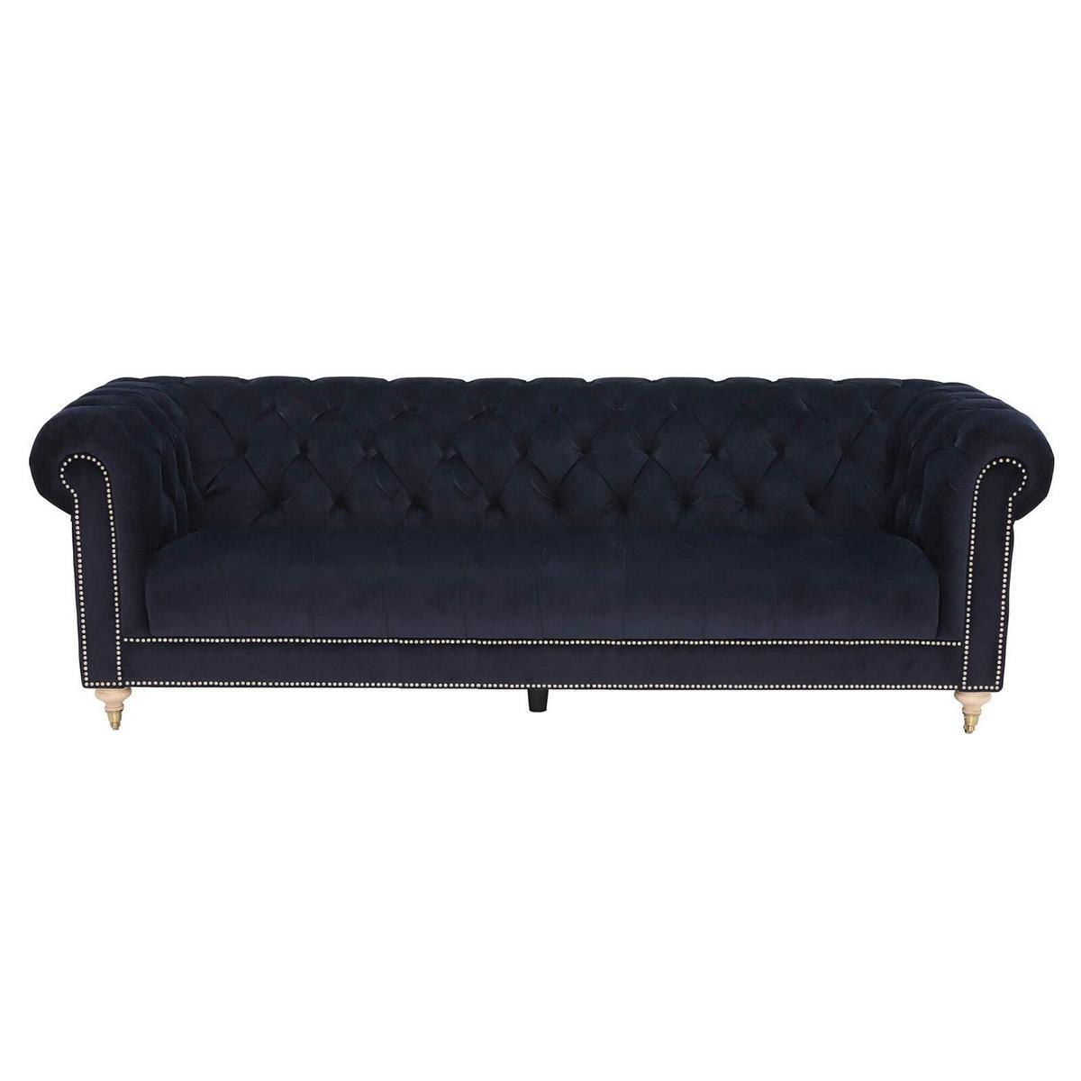 Chesterfield 4-Seater Classic Luxury Baroque Rococo Sofa Textile Leather Couch Blue