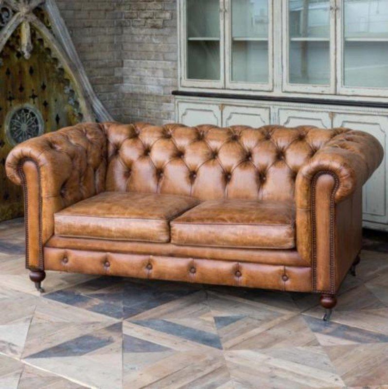 Chesterfield 2-Seater Sofa Faux Leather Upholstery Classic Brown Rustic Style Couch New