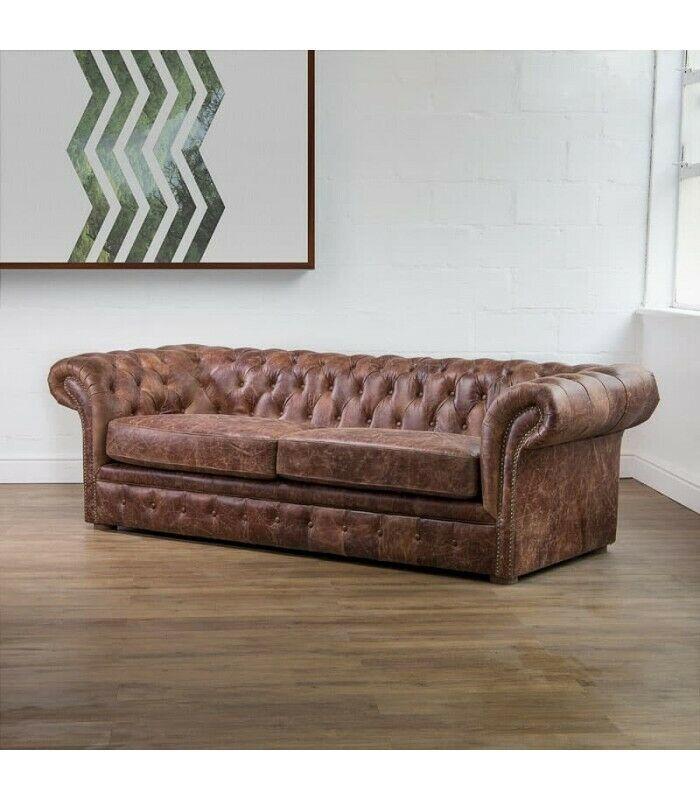 Brown Chesterfield 3-Seater Sofa Classic Luxurious Baroque Textile Leather Couch Modern