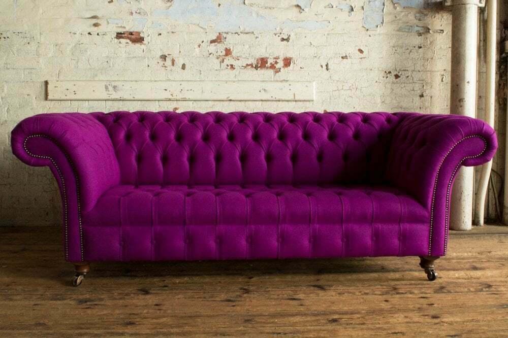 Chesterfield 3-Seater Classic Luxury Purple Sofa Couch Textile Couch Upholstered New