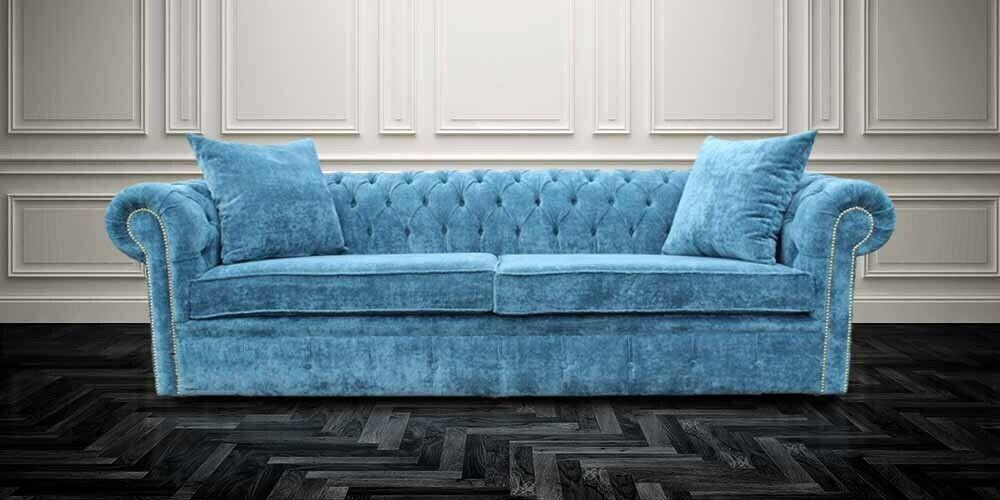 Classic Living Room Sofa - Blue Chesterfield Fabric Couch 3-Seater JVFurniture®