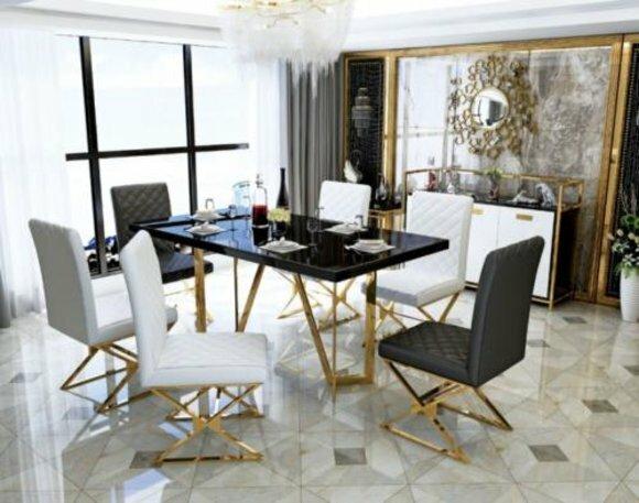 Modern dining table set stainless steel furniture table glass 6x reclining chair chair upholstery