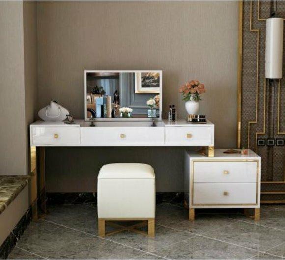 Modern style designer gloss dressing table in modern style made of real wooden frame & stainless steel