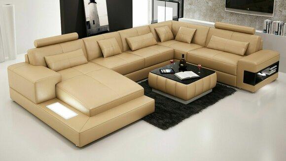 Corner Sofa Leather Sofa Upholstery Living Landscape Couch Sofa Corner Set U Shape Beige new