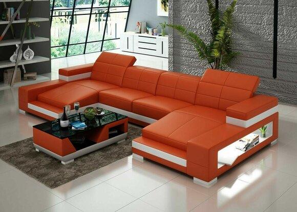 Corner Sofa Sofa Living Landscape U Shape Upholstery Couch Leather Sofa Orange Sofas Set