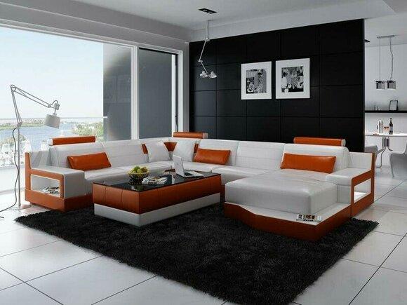 Corner Sofa Sofa Living U Shape Upholstery Couch Leather Sofa White Orange Leather