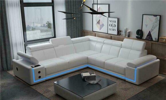 Illuminated Leather Corner Sofa Couch L Shape Sound Led Boxes Modern Sofa Couches New