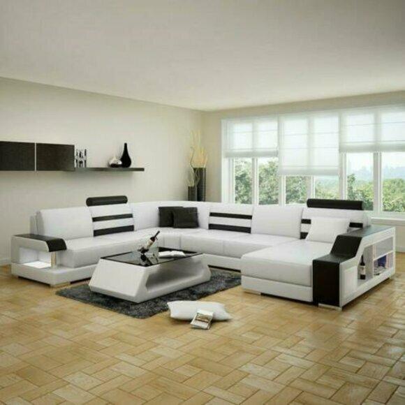 Corner Sofa Living U Shape Sofa - Leather Sofa Set with Shelf Leather Couches