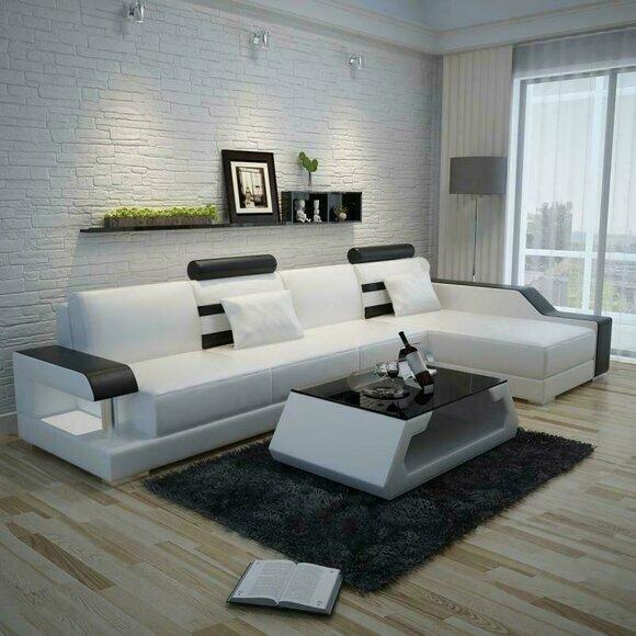 Illuminated Living Room Seating Landscape Couch Sets Seat Upholstery Leather Corner New