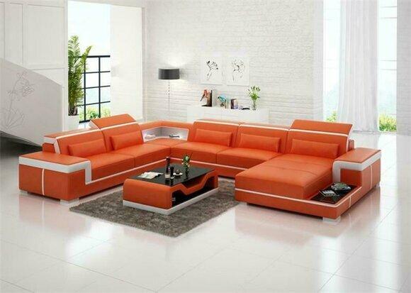 Sofa Couch Upholstery Living Set Design Corner Sofa Leather New Orange UForm