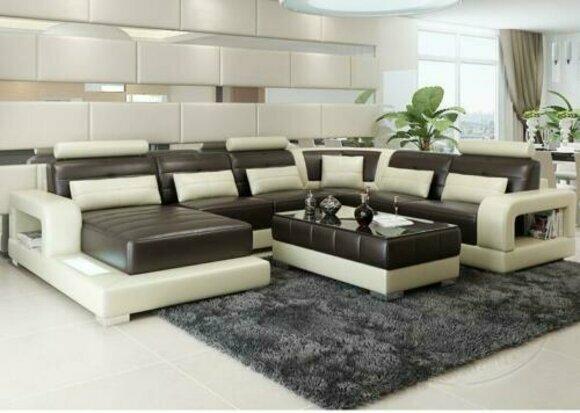 Brown Leather Sofa Corner Sofa Couch Design Seat Upholstery Living Room Set