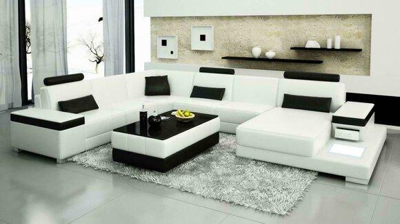 Leather Sofa Designer Sofa U Shape Living Landscape Couch Upholstery Corner Sofa White New