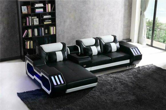 Sofa LED Illuminated Corner Sofa Living Room Leather Couch Seat Upholstery Living Landscape