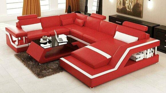 Red Corner Sofa Leather Sofa Big XXL U Shape Living Landscape Sofa Couch Set Leather