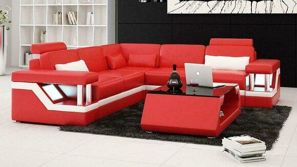 Designer Sofa Couch Corner Sofa Leather Textile Upholstery Set Living Room Landscape L Shape