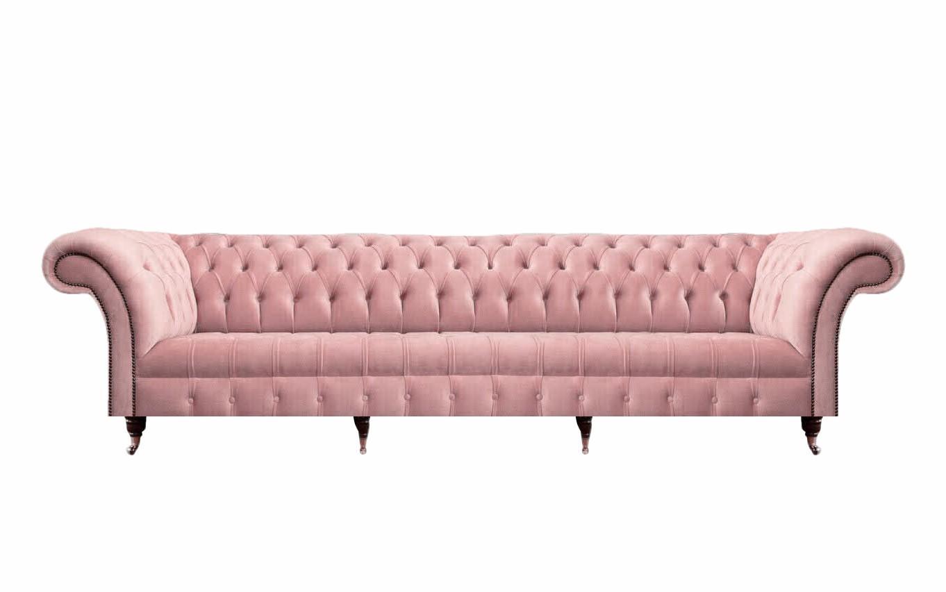 Sofa four-seater couch luxury textile living room pink upholstered furniture Chesterfield