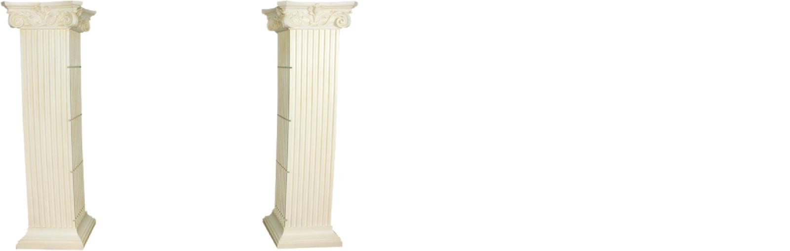 Decorative side columns in antique greek corinthian order style for glass shelves, 210cm height
