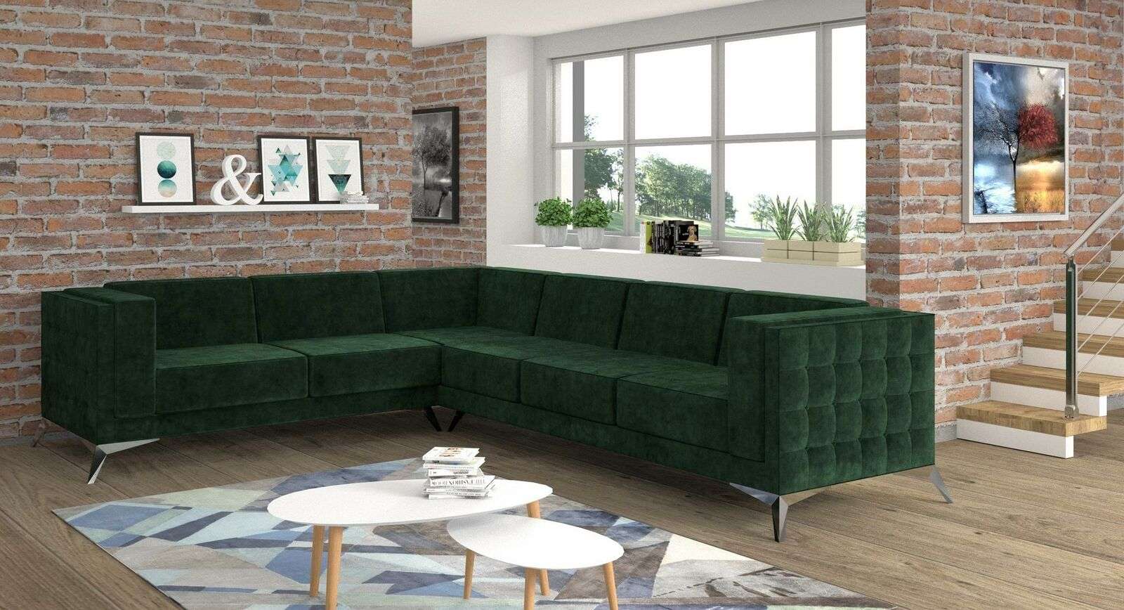 Fabric L Shape Couch Living Landscape Corner Sofa Set Design Modern Sofa New