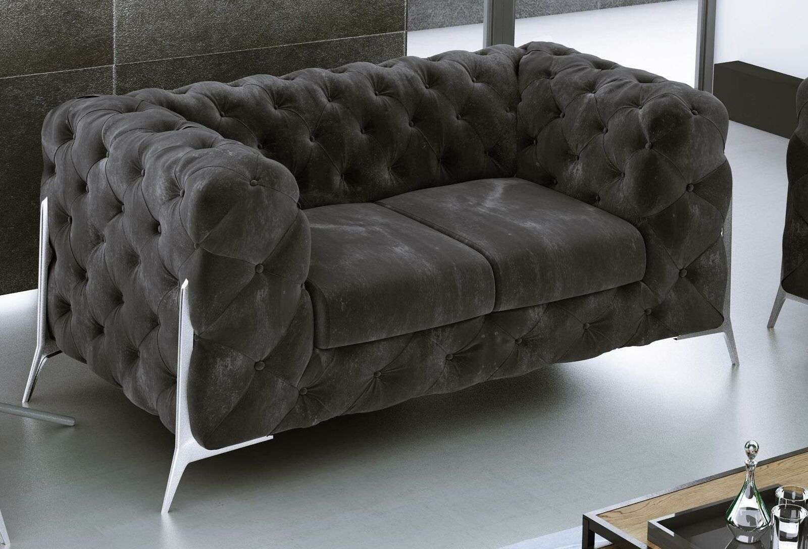 Chesterfield Couch 2 Seater Upholstery Seat Textile Fabric Leather Couches Sofas Sofa