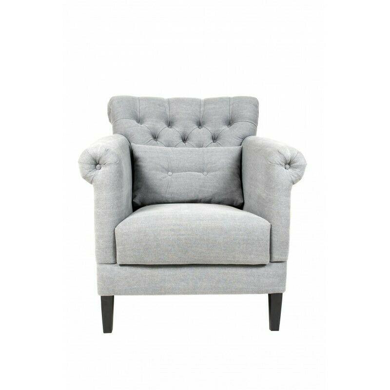 Armchair Club Lounge Designer Chair Upholstery Sofa 1 Seater Relax TV Grey Wooden New