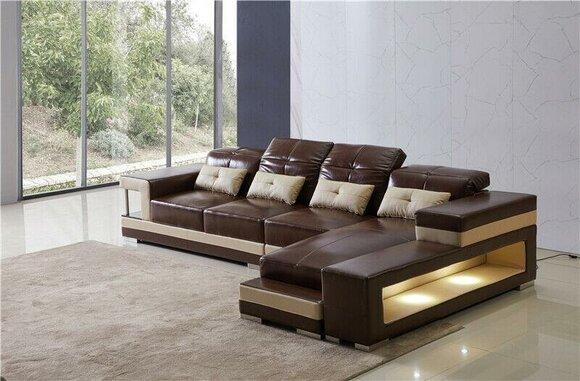 Corner Sofa Leather Living Set Design Modern Sofa L Shape Brown Couch