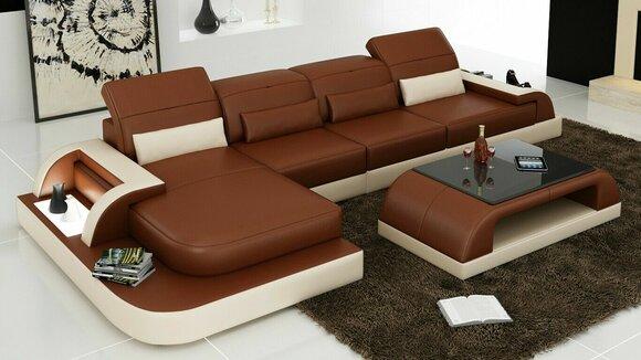 Brown L Shape Sofa Couch Upholstery Set Living Room Landscape Design Corner Sofa Leather