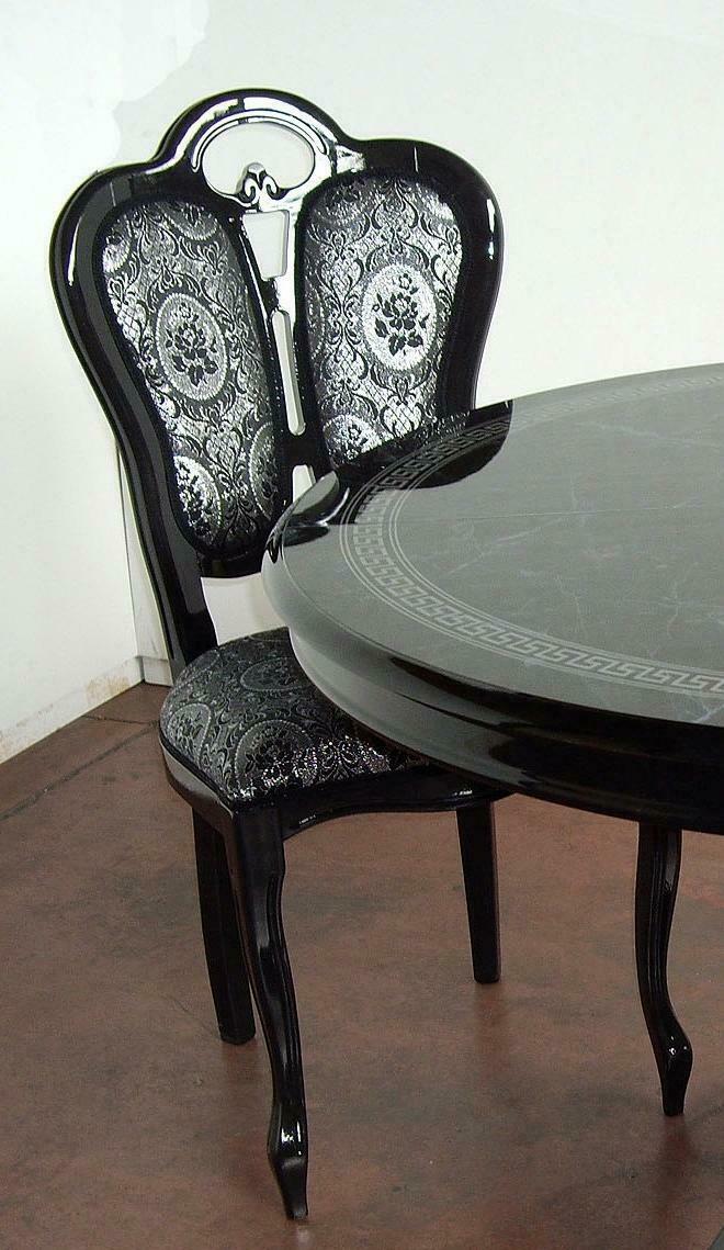Chair Black Silver Design Living Room Dining Room Wood Chairs Upholstery Made Italy