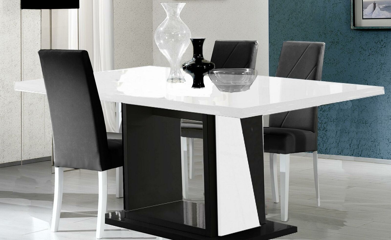 Dining room rectangular extendable gloss dining table in modern style 140-180x90cm