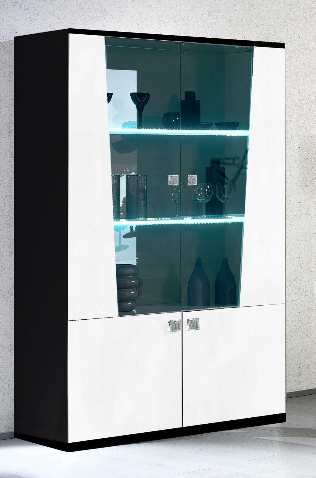 Modern style gloss showcase/cupboard with 4-swing doors & glass backlit shelves