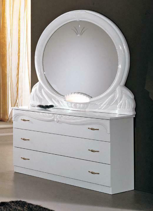 Empire style white set of dressing table with sliding drawers & massive mirror