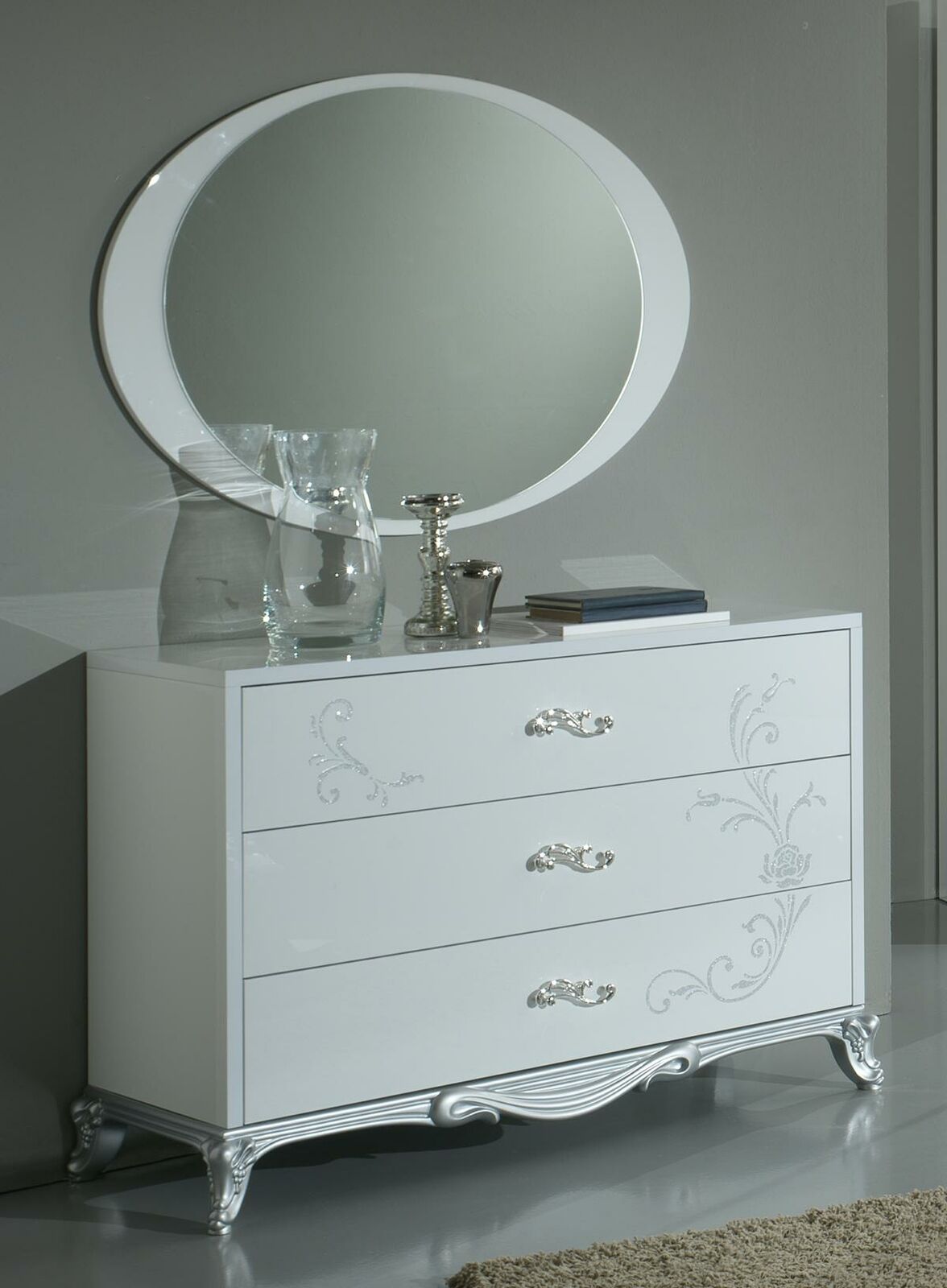 Modern style luxury designed bedroom set of dresser & oval mirror, Italian furniture