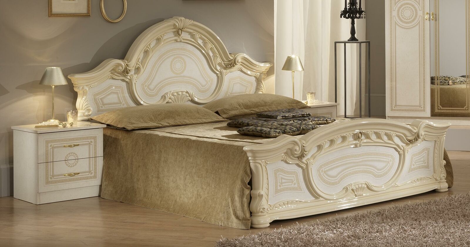 Classic style royal massive marriage gloss double bed made of real wooden frame 160x200cm sizes