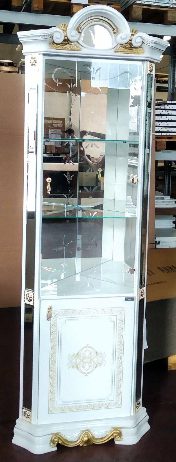 Luxury designed rococo style gloss corner cabinet with glass swing doors & shelves