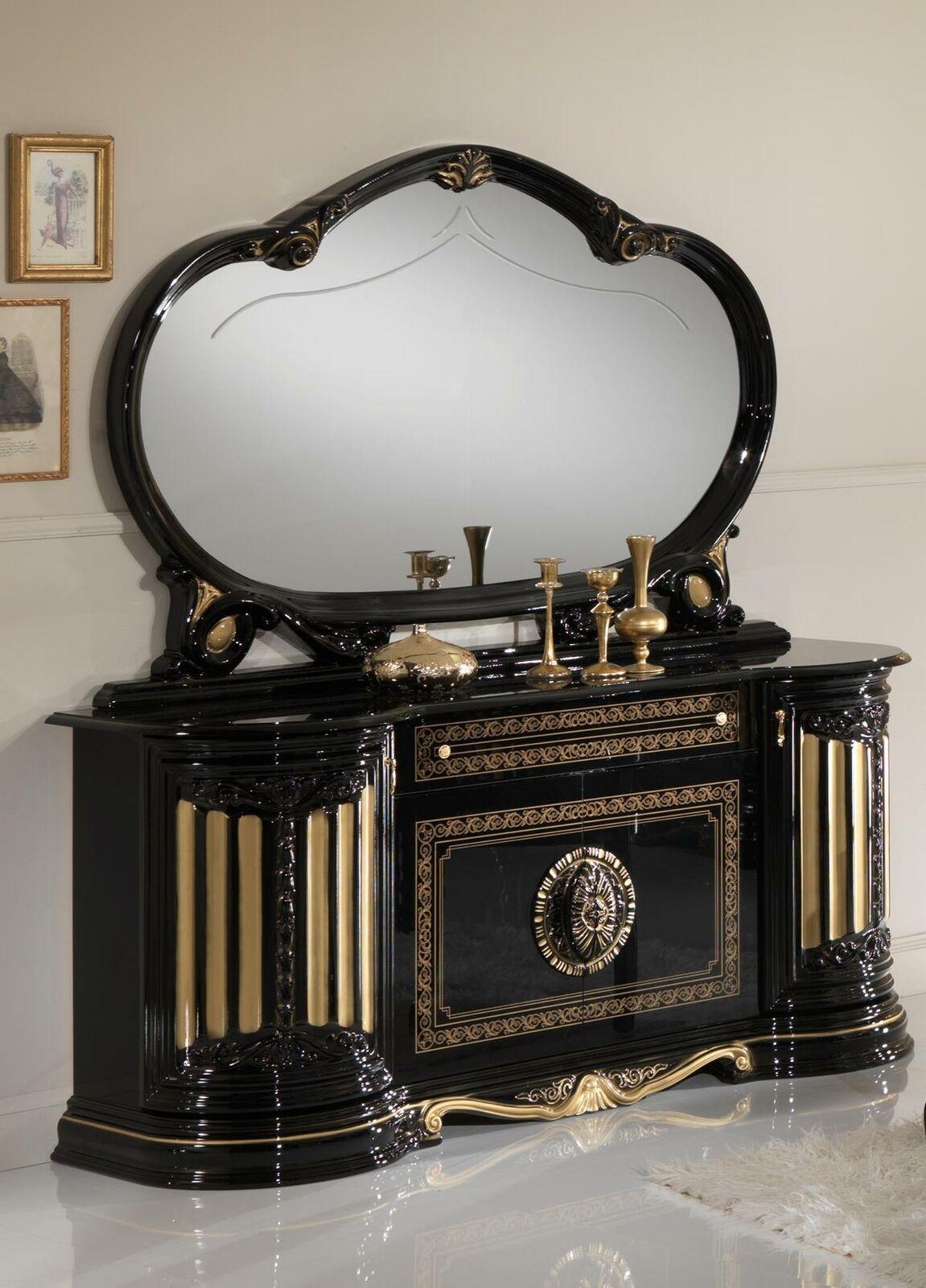 Baroque style made of real wooden sideboard with massive oval mirror