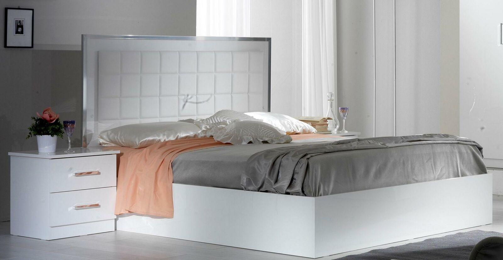 Modern style made of real wooden bedroom set of double bed & 2x-bedside tables in white