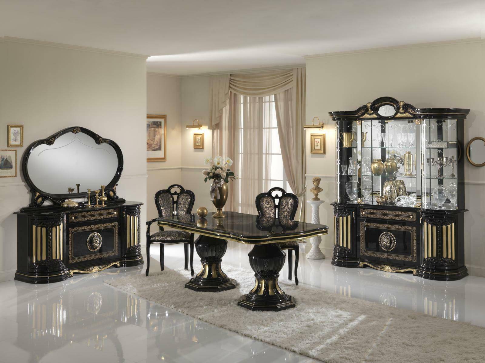 Baroque style made of real wooden rectangular gloss dining table italian furniture