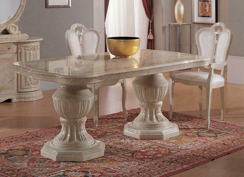 Rococo style made of real wooden rectangular white dining table italian furniture