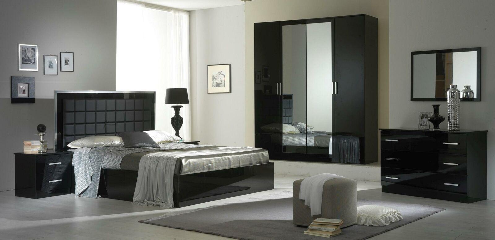 Modern style made of real wooden bedroom set of double bed, 2x bedside tabes, wardrobe, dressing table & wall mirror