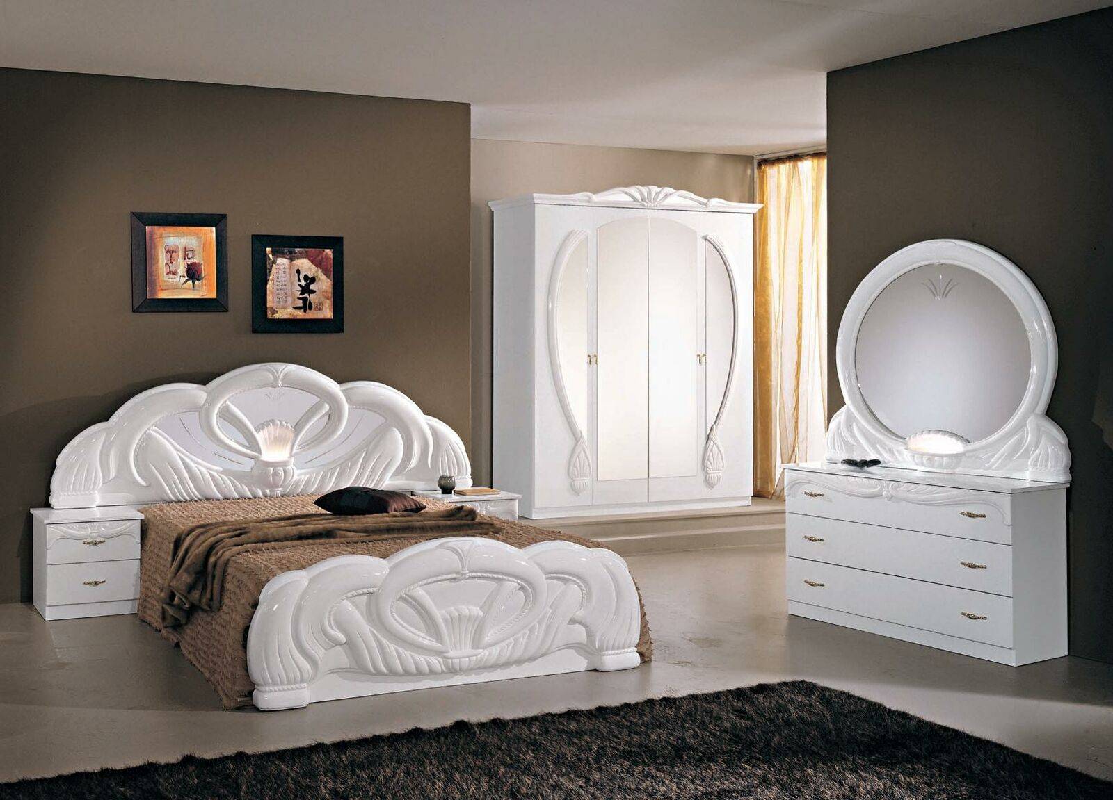 Bedroom set modern style wooden wardrobe bed luxury 6 piece set white beds new