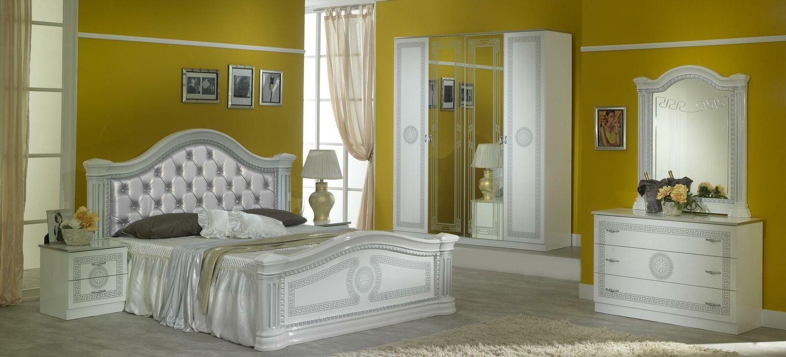 Complete bedroom set design modern luxury bed 2x bedside table 6-piece wardrobe