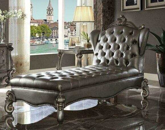 Chaise longues Chesterfield Chaise Leather Sofa Relax Silver Baroque Rococo