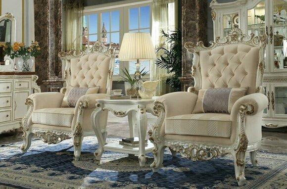 Throne Armchair Royal Cushion 1 Seater Antique Style Chairs Beige Wood Baroque