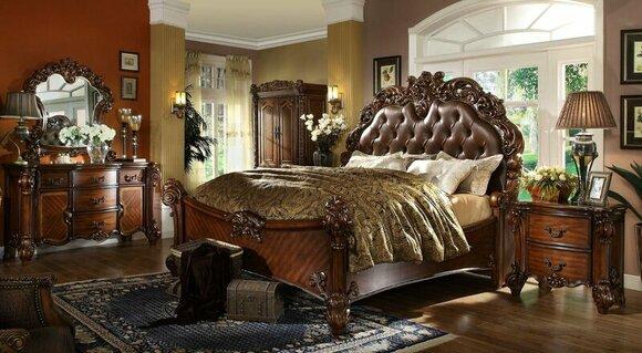 Classic baroque style bedroom set of dresser & mirror with 2-swing doors & 5-sliding drawers made of real wood