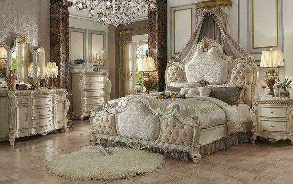 Rococo style leather double bed in chesterfield design made of real wooden frame 180x200cm size