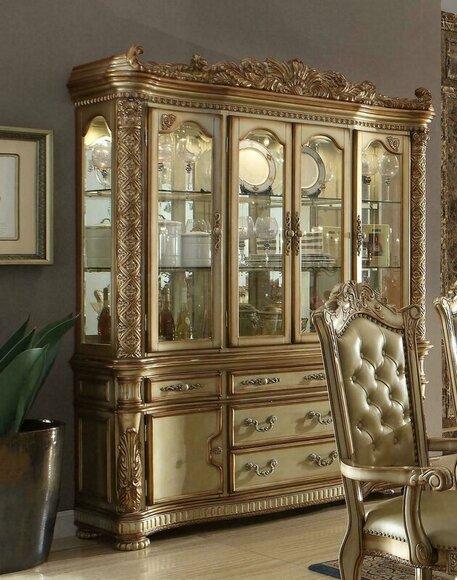 Luxury Display Cabinet Glass Cabinet Antique Style Baroque Rococo Wood