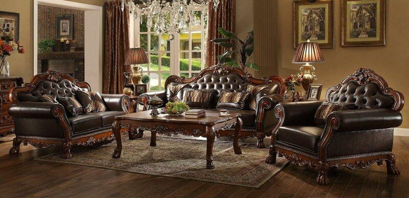 Carved Furniture Sofa Set 3+2 Seat Sofa Couch Upholstery Set Group Wood